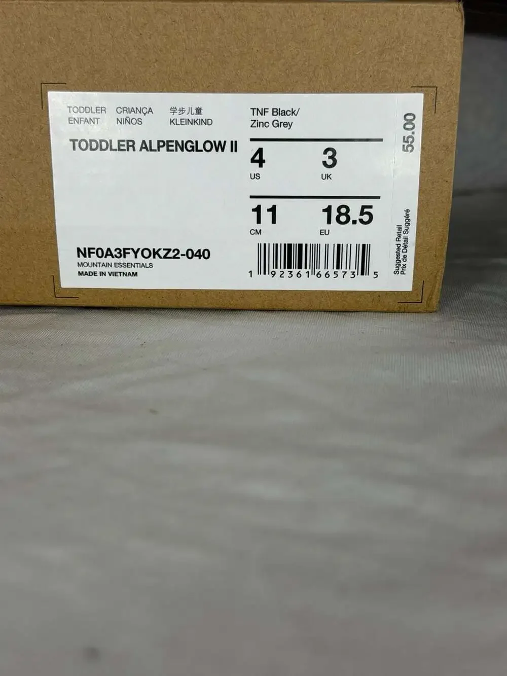 The North Face Toddler Alpenglow II Boots Size 4 TNF Black Zinc Grey